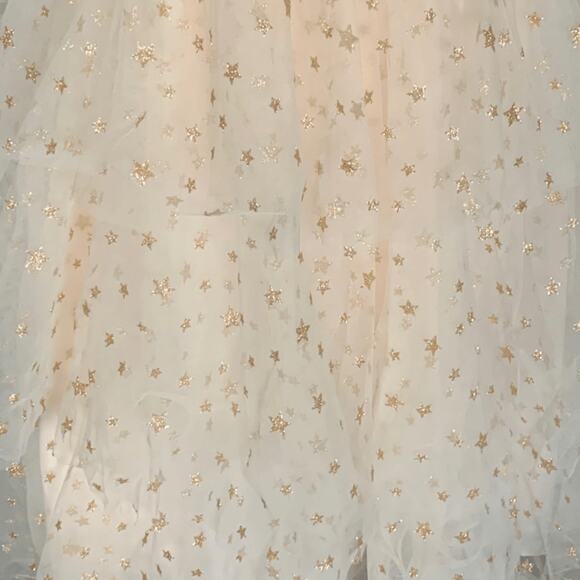 Rachel Parcell Pastel Pink Gold Metallic Glitter Star Tulle Dress Tiered Skirt - Picture 7 of 11